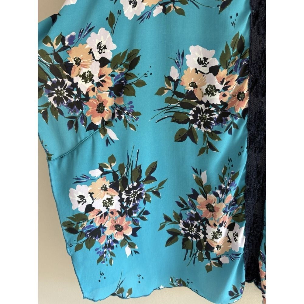 Floral Kimono Cardigan Lace Crochet Sheer Cottage Beach Boho Open Front Duster M - Picture 10 of 15